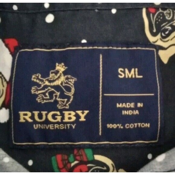 2 Rugby University Men's Shirt's Button Size S/M Santa Dogs/Skull Flag Prints. - Picture 10 of 15